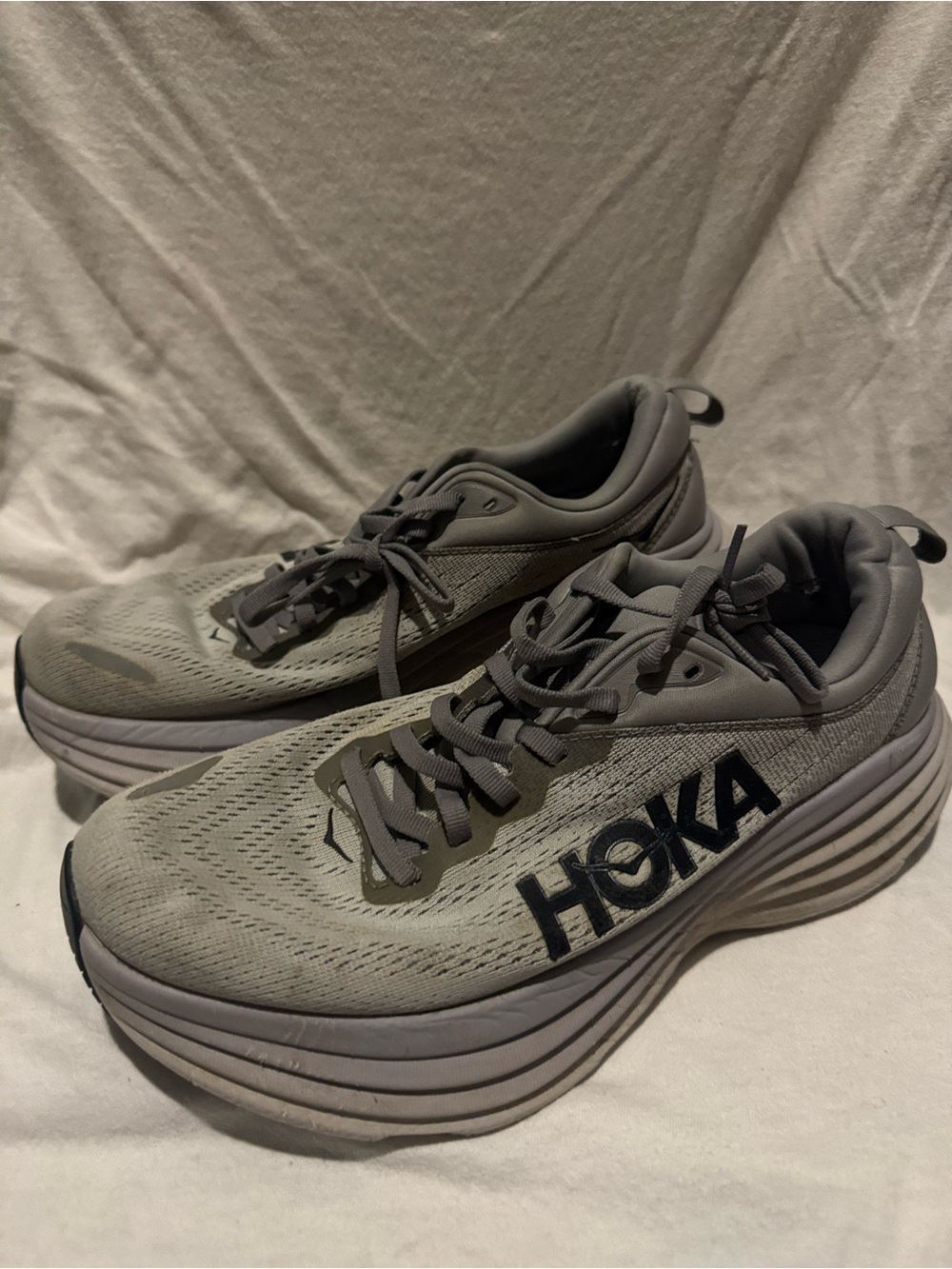 Hoka Bondi 8 Men's Light Gray Athletic Running Shoes